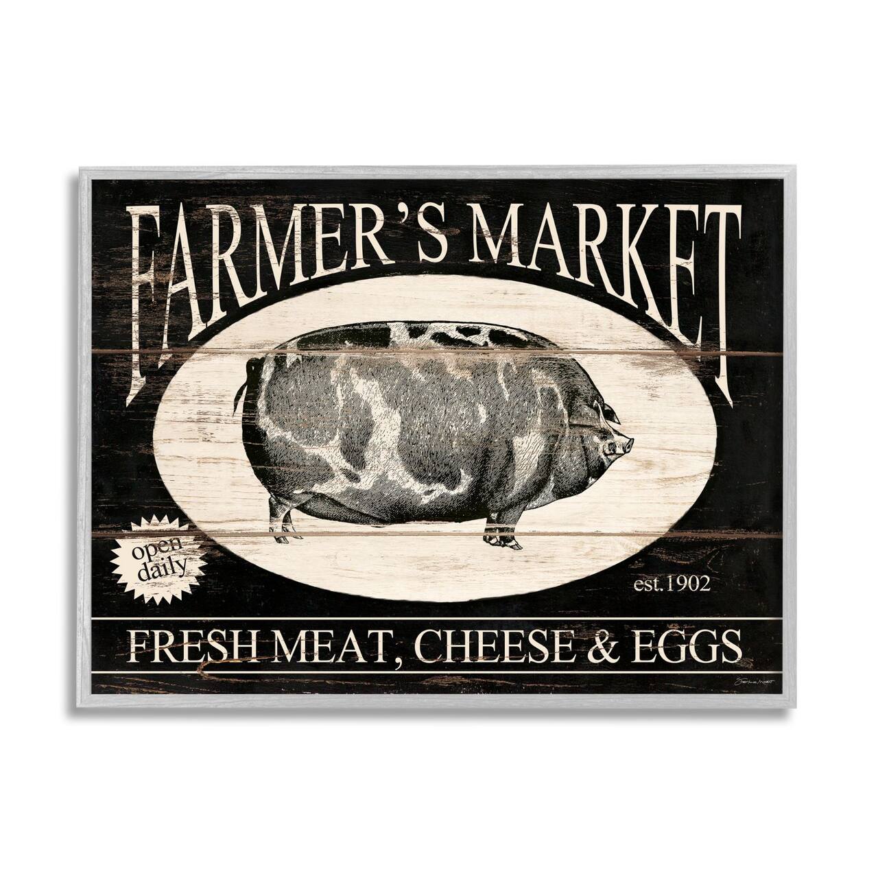 Stupell Industries Farmer's market Est. 1902 Vintage Sign Farm Pig Framed Wall Art